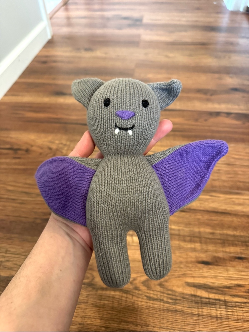 Melange Collection Handmade Knit Bat Plush Gray Purple Halloween Peru